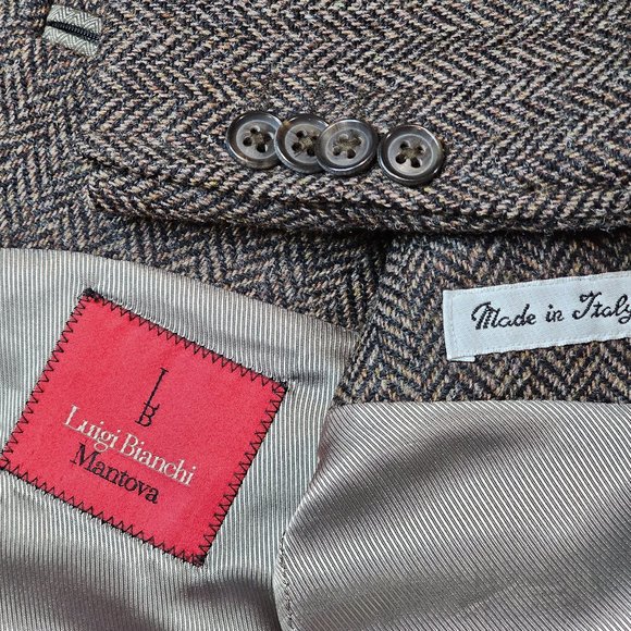 Luigi Bianchi Mantova Wool Brown Herringbone Dual Vent Blazer Sport Jacket 42R - Picture 9 of 10
